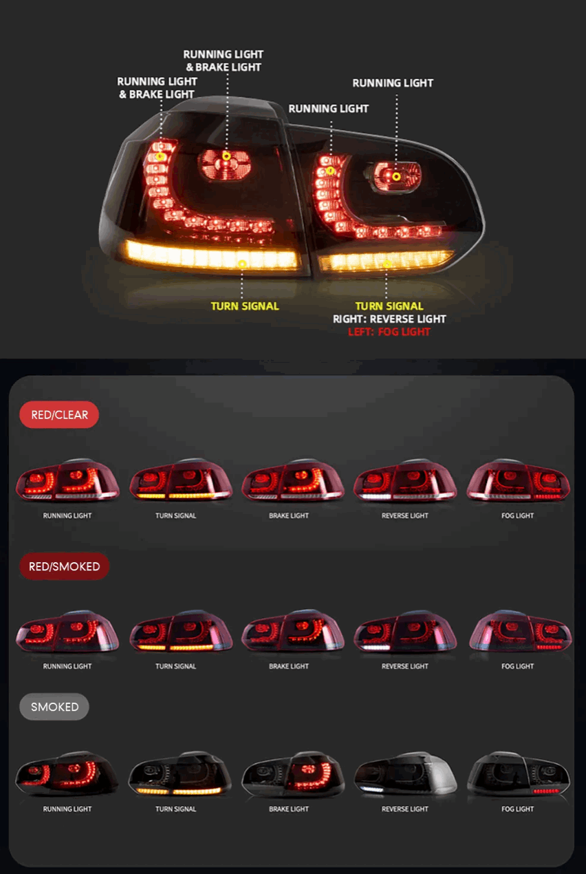 Volkswagen Golf | MK 6 (2008-2013) | OEM R STYLE LED TAILLIGHTS