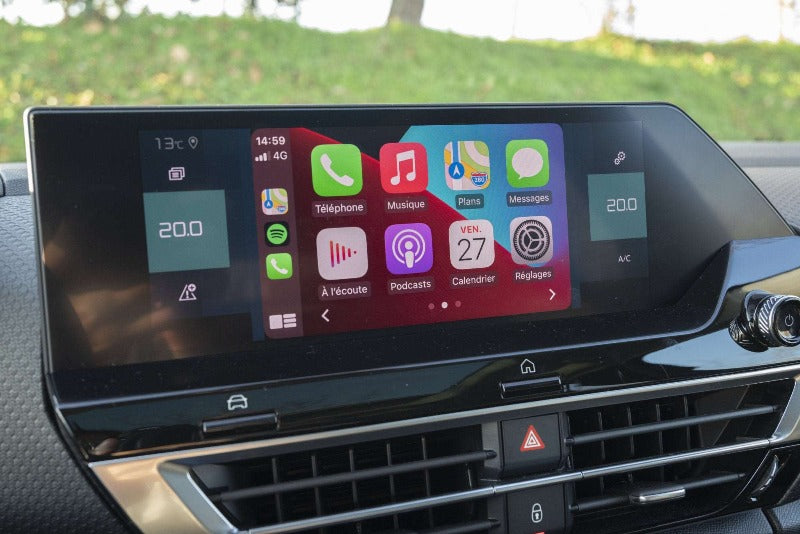 Citroen infotainment screen displaying the integrated wireless Apple CarPlay apps interface.
