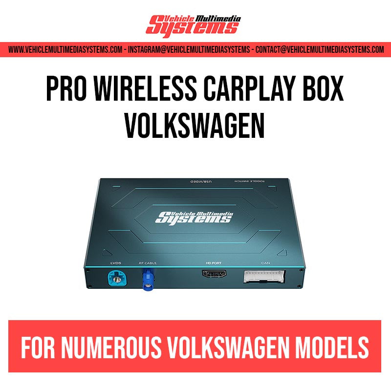 Pro Wireless CarPlay Box for numerous Volkswagen models, a black rectangular device.