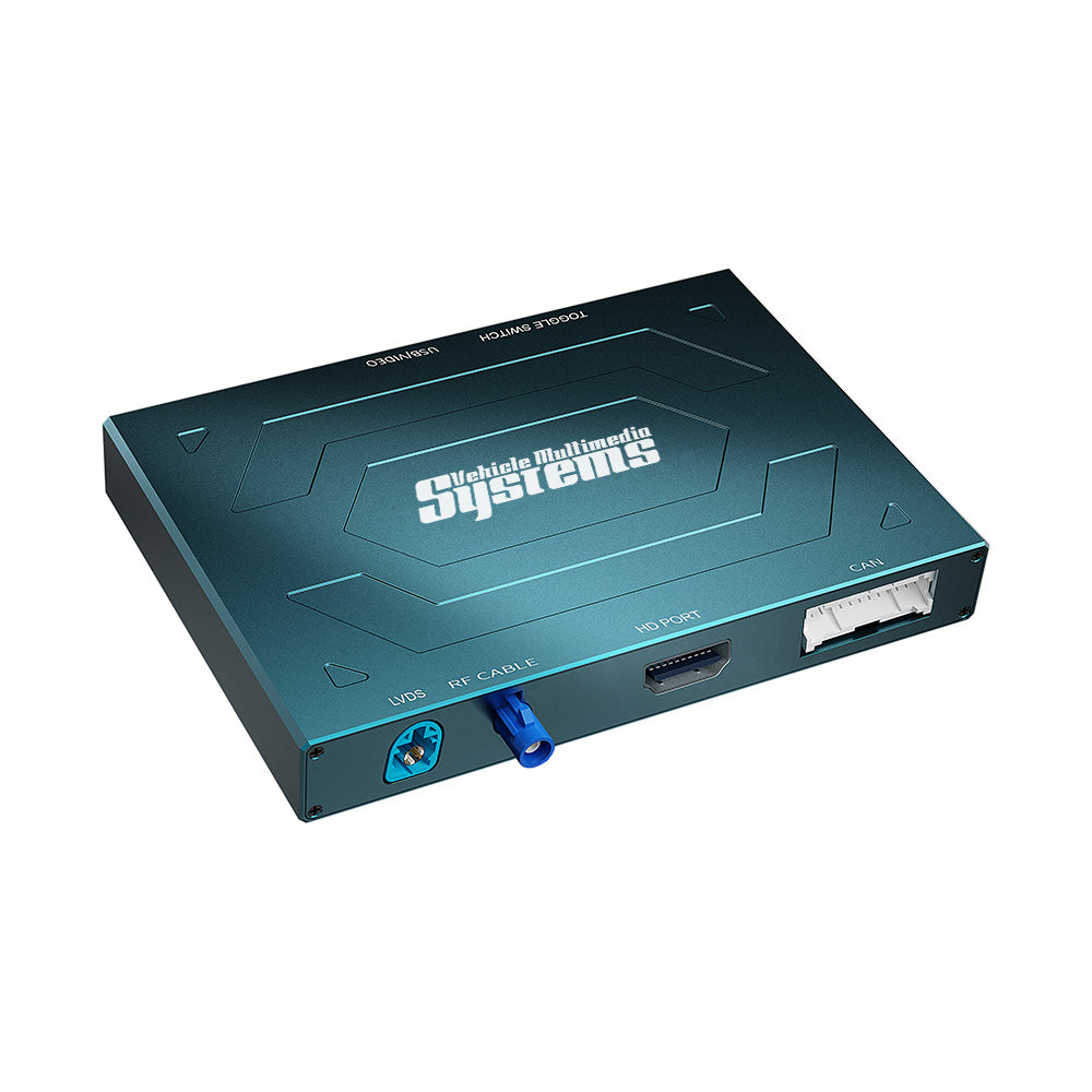 Black wireless CarPlay and Android Auto integration module for Volkswagen, angled view.