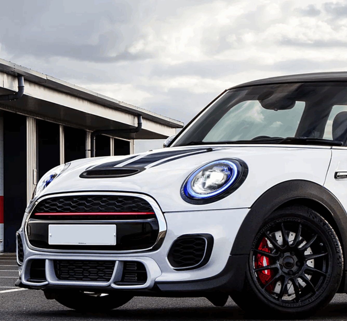 Mini Cooper F55 F56 F57 LCI style LED headlights retrofit kit with Union Jack design and 7-colour DRL options